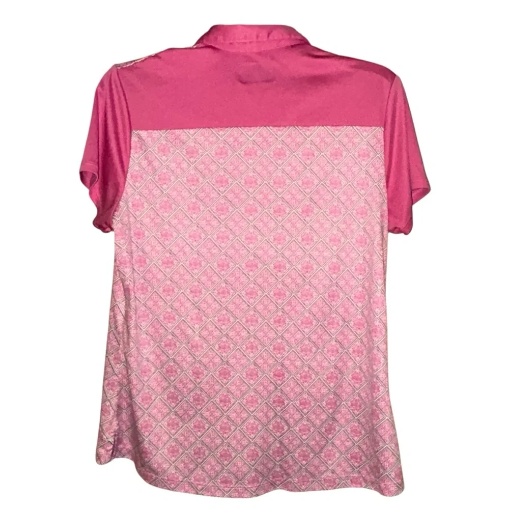 PGA Tour Women’s Zip Polo Shirt Golf Active Pink White Geometric Size‎ Large